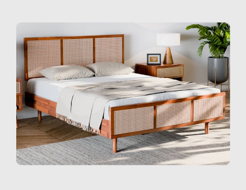 Image of Wooden Cane Bed