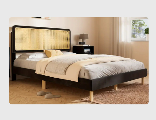 Image of Wooden Cane Bed